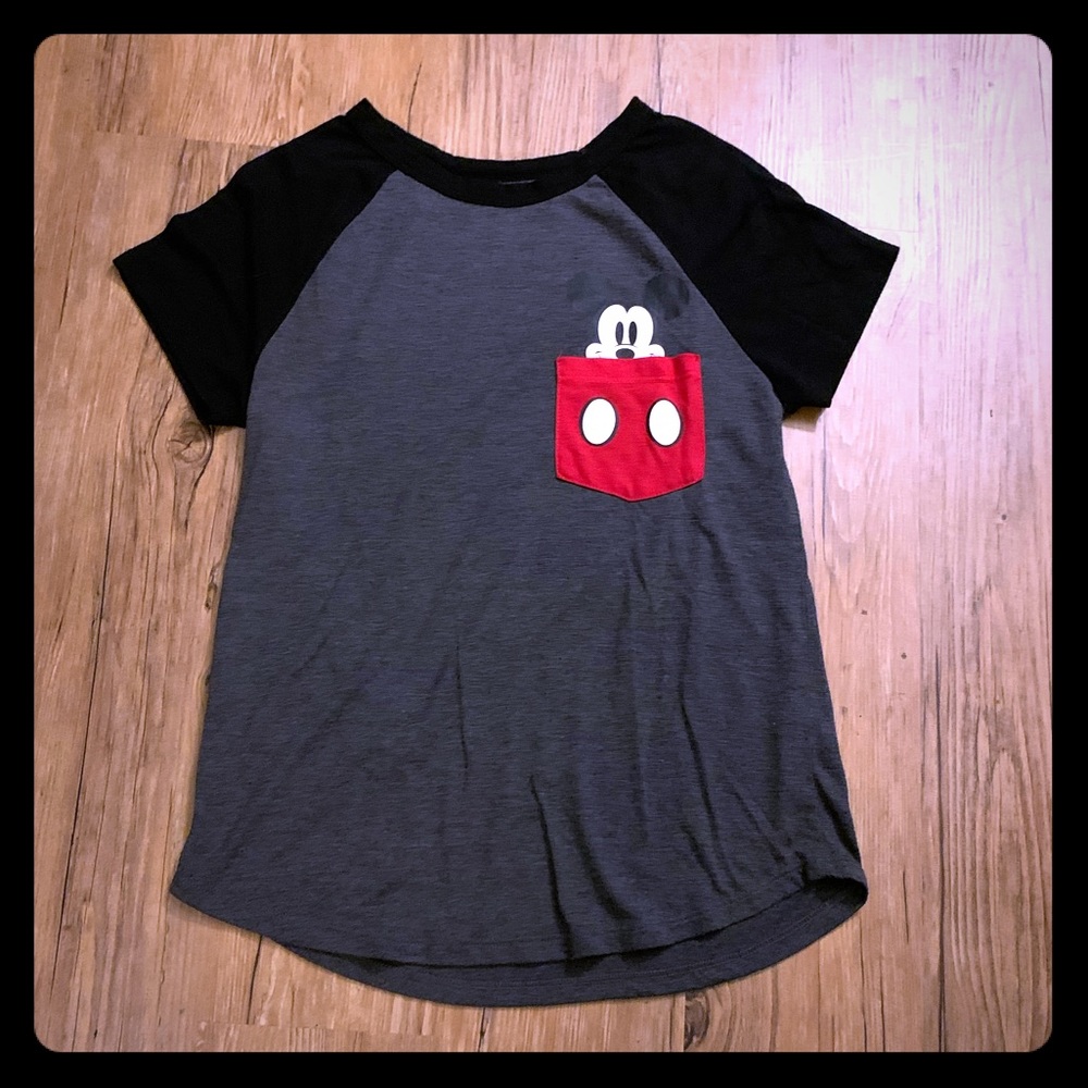 Disney Black and Gray Tee with Red Pocket
